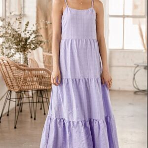 Lulu's Magical Soiree Lavender Sleeveless Tiered Maxi Dress Size Large